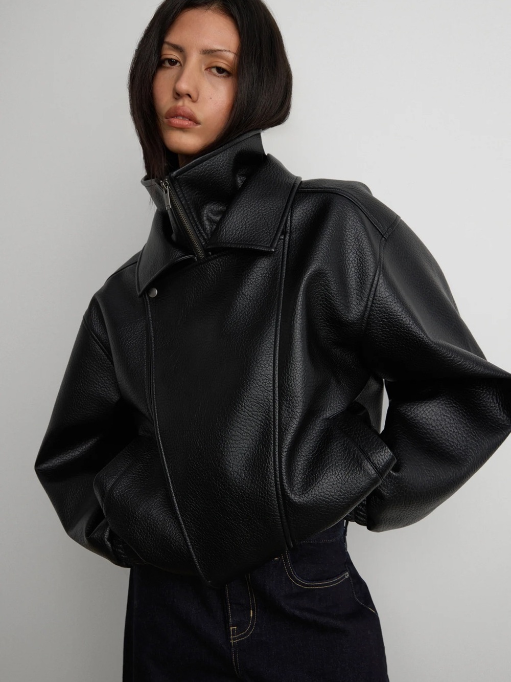 Oak + Fort VEGAN LEATHER DOUBLE COLLAR BIKER JACKET